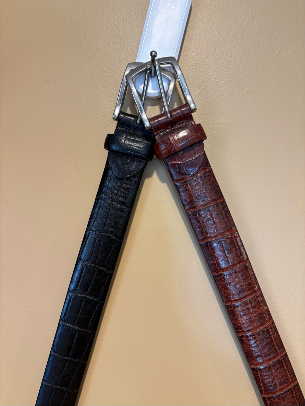 Canali Pair Black Brown Alligator Style Italian Leather Belts Size 34-36 Bundle - Picture 13 of 14